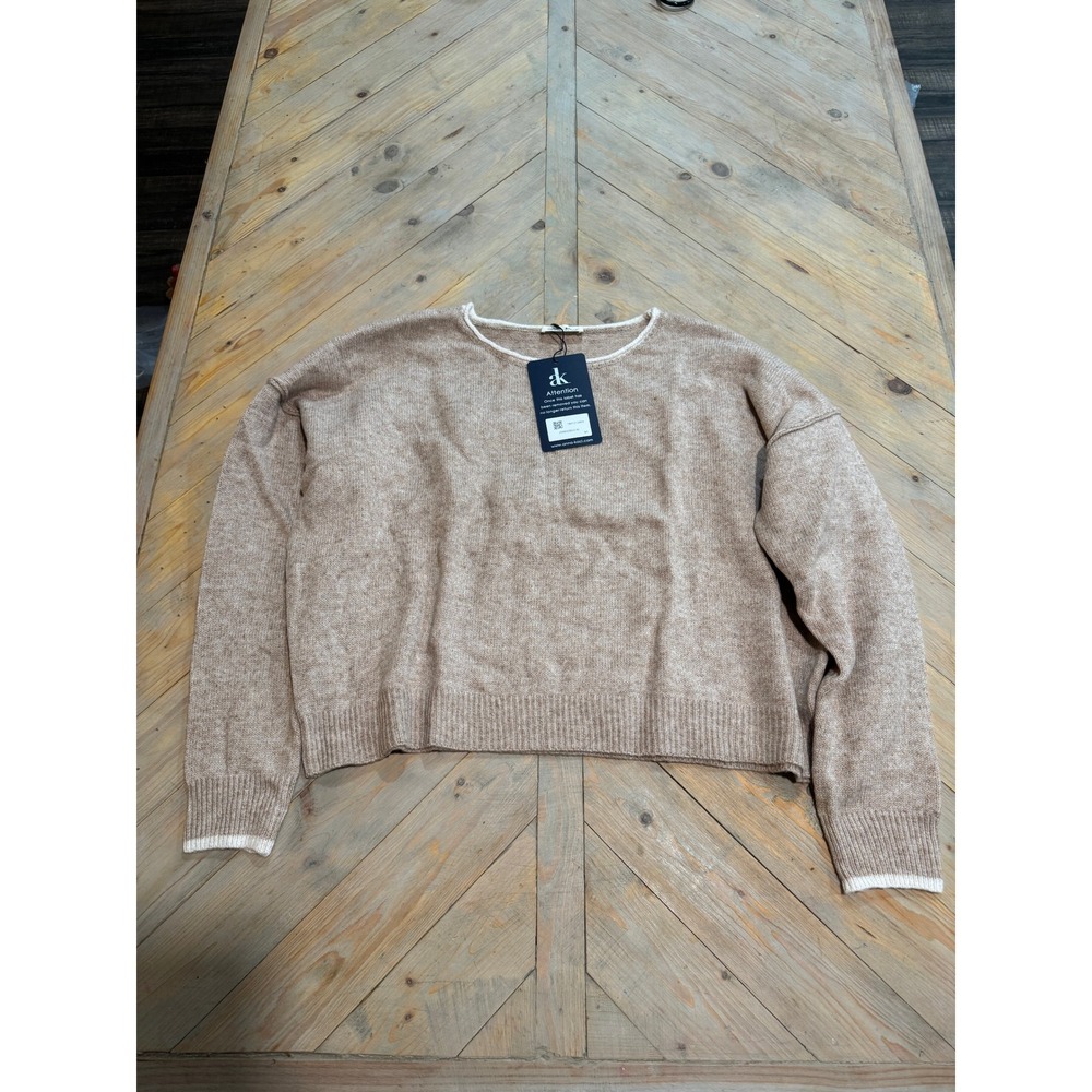 Anna-Kaci Womens Beige Heather Crew Neck Cropped Sweater JN9665BEG-M Medium NWT